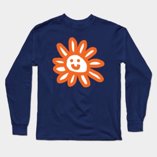 Orange Daisy Flower Smiley Face Graphic Long Sleeve T-Shirt